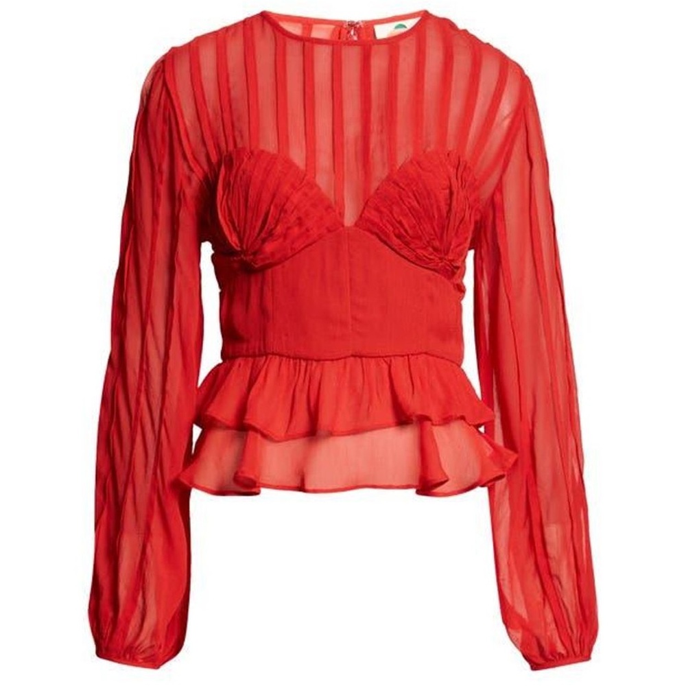 FARM Rio Pleated Peplum Top in Red Size Medium